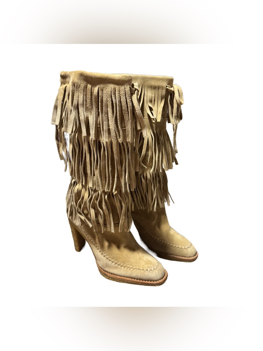 Michael Kors Suede Fringe Boot Women's 6 High Heel Tan Western Cowgirl Bohemian